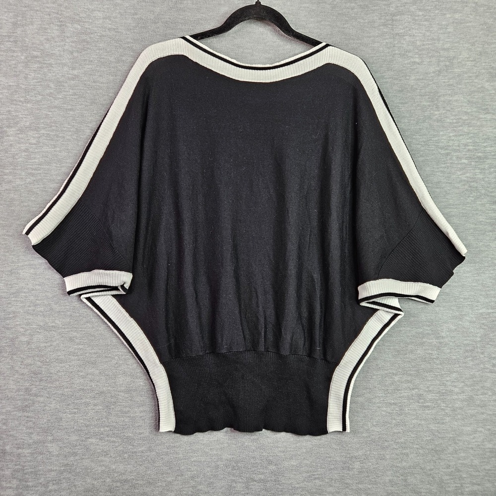 Planet by Lauren G Women Sweater Black White Trim Dolman Sleeve One Size